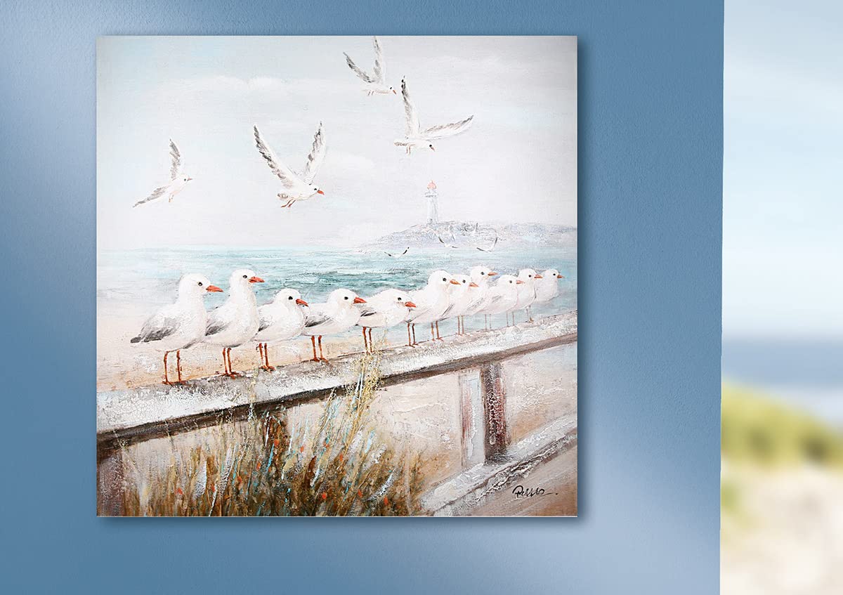 GILDE Bild Seaside mit Möwen blau/weiß/grau handgemalt auf Leinwand H: 60 cm B: 60 cm T: 3.5 cm 52359