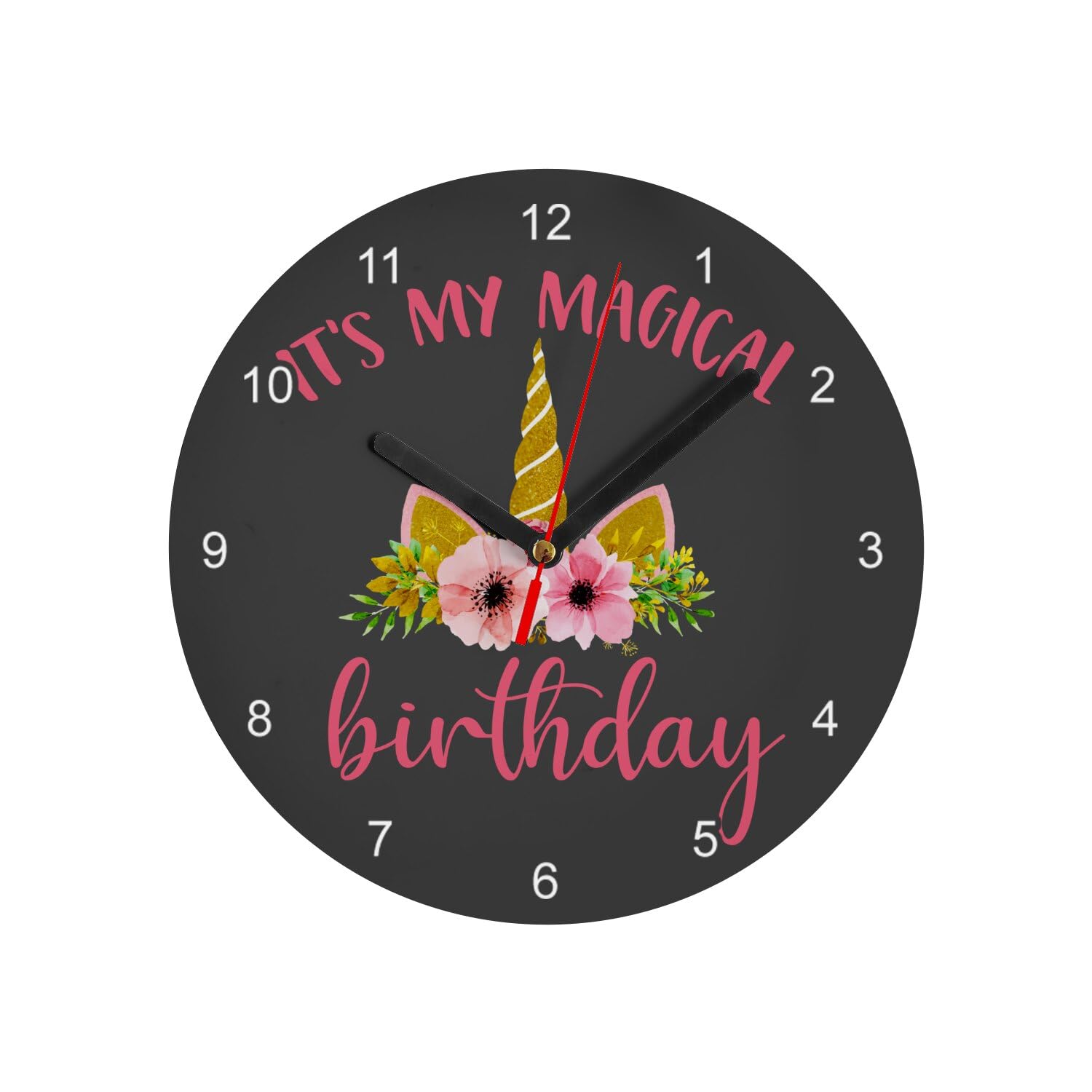 Horloge murale en verre Licorne design noir de 20 cm pour anniversaire d'enfant