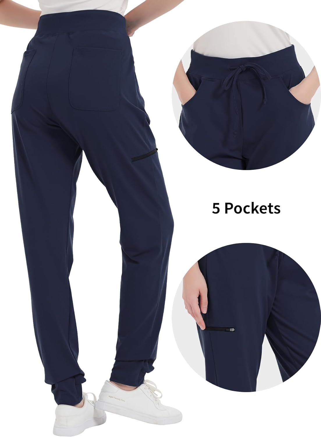 QBK Women's Scrub Pant Yoga Jogger Tapered with Drawstring Waistband 5 Pockets 4-Way Stretch Soft - Image 4