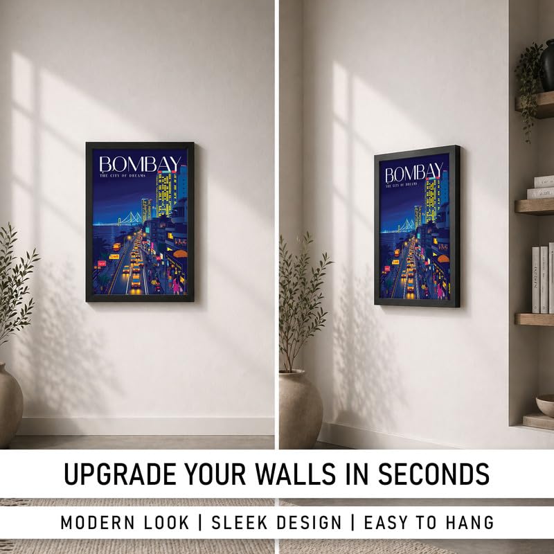 Image of CodersParadise inchBombay - The City of Dreams Framed Wall Poster (12x18 Inch) | Mumbai Skyline Night View Wall Art | Modern Cityscape Decor for Bedroom, Living Room & Workspace | Ready-to-Hang Frame