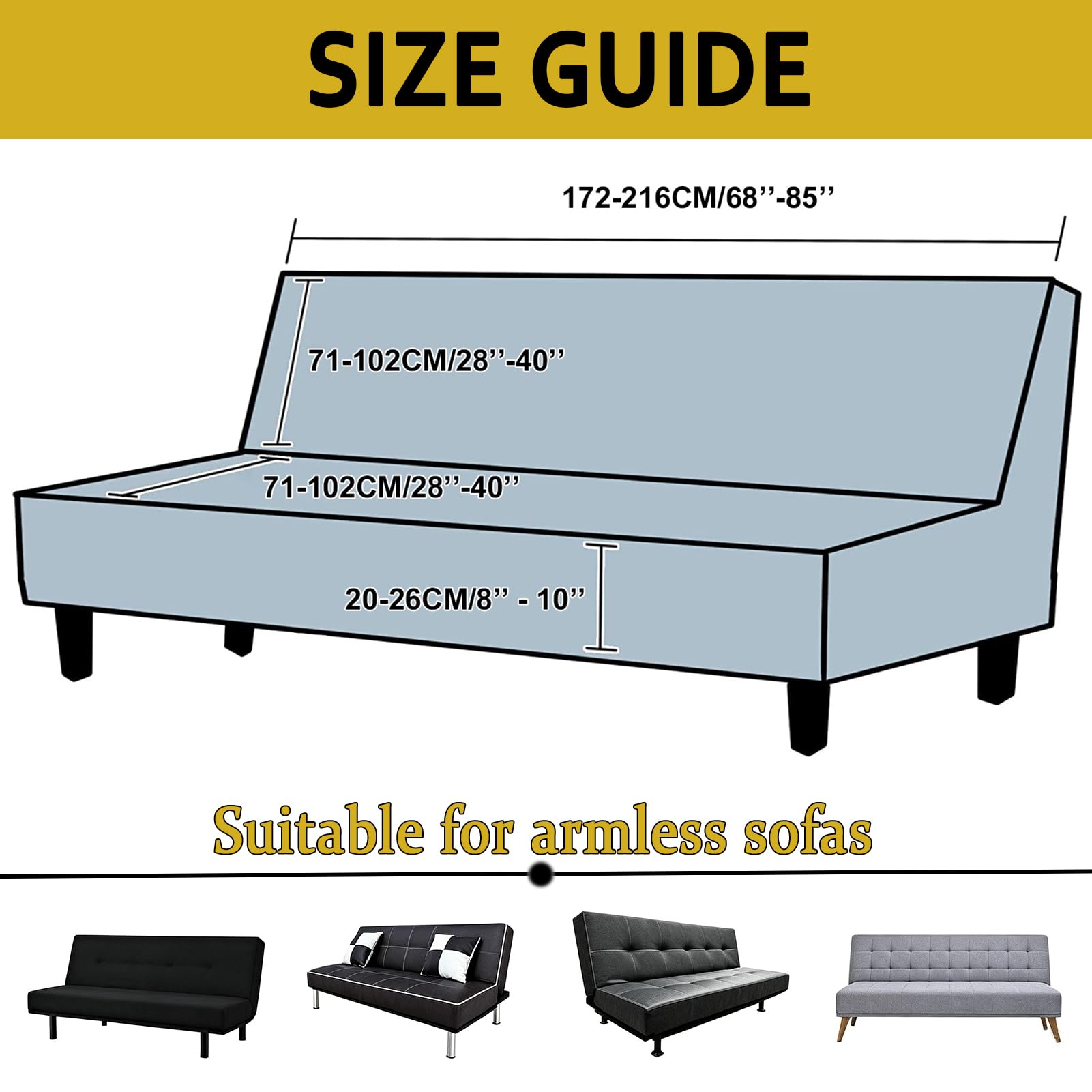 Funda Elástica Jacquard para Sofá Cama Plegable sin Brazos de 3 Plazas, Lavable, Protector Ajustable Suave, Cubierta Total Mueble Futón Clic Clac (Gris Claro)