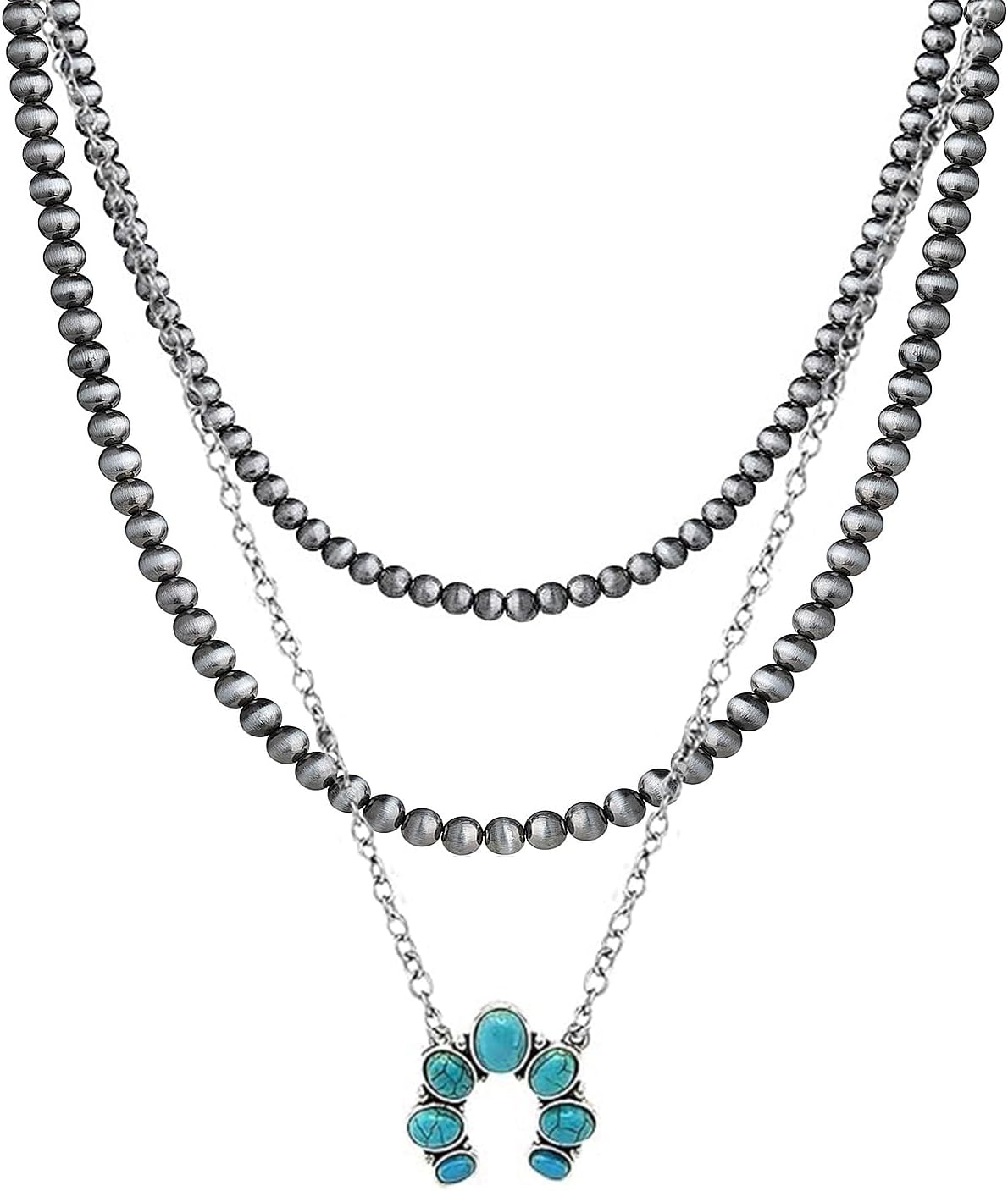 Layered Navajo Pearls Necklace with Western Pendant Necklaces for Women Retro Tribe Western Fashion Accessories