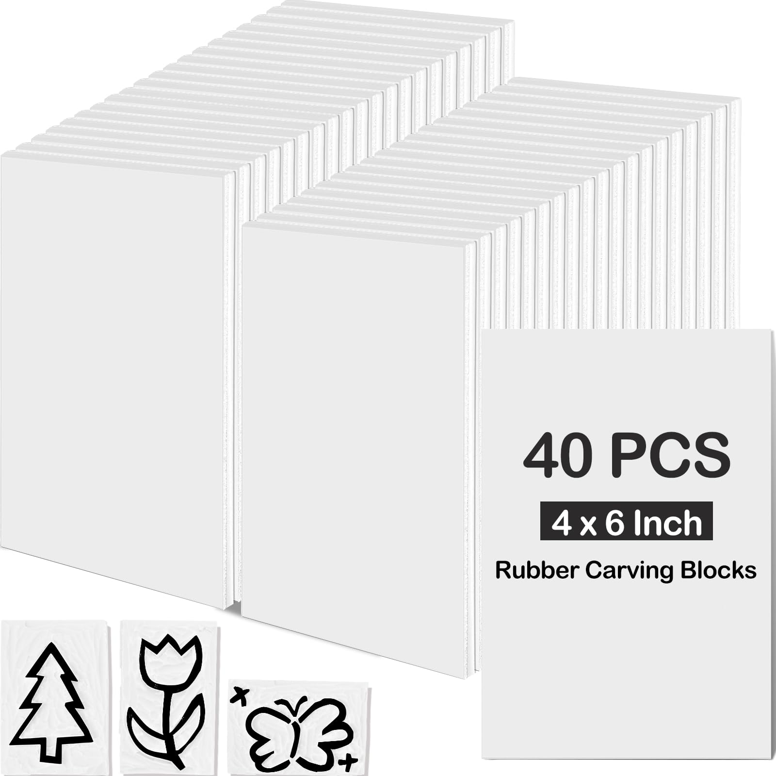 Frienda 40 Pcs Rubber Carving Blocks Linoleum Block 4"x6", White