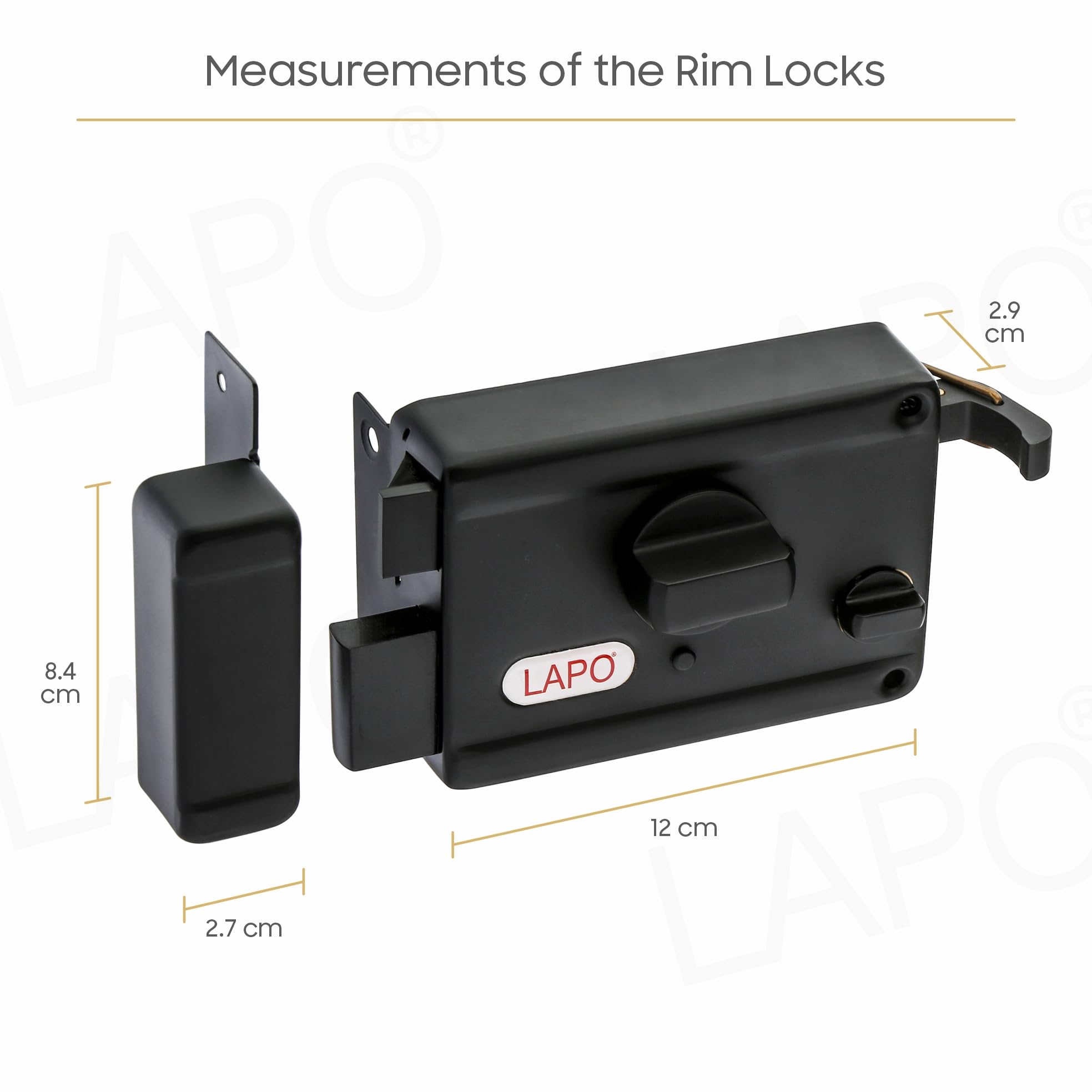 LAPO Rim Lock, Applicable to Main & Safety Doors, TwinPin Extreme Dead Bolt Lock, Suitable for Single, Sliding & Gate Doors, Black Finish, 3 Keys, Reversible Knob, 3 Years Warranty — Amazon image 2