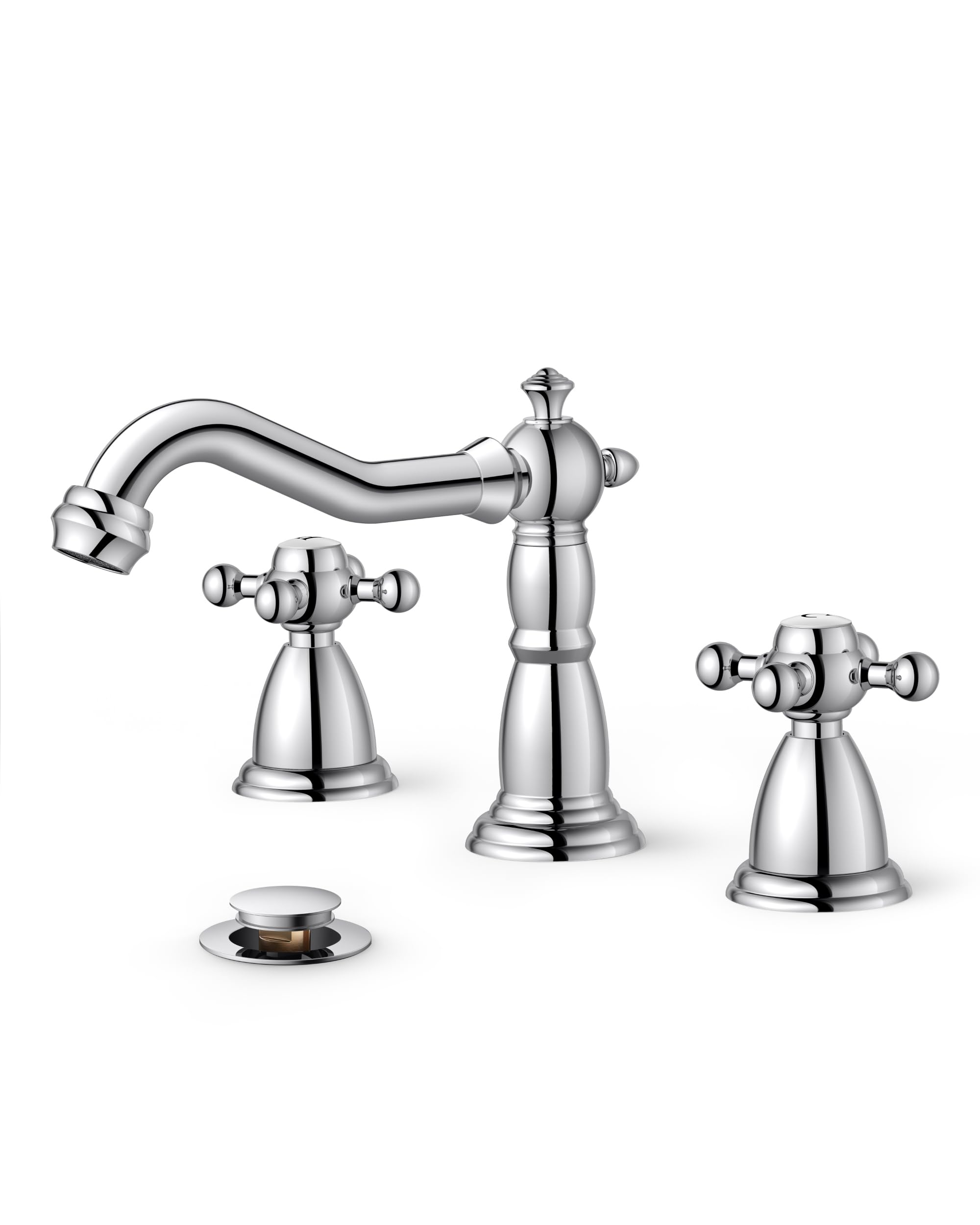 FORIOUS Bathroom Faucets for 3 Hole Sink Polished Chrome, 2-Handle 8 Inch Widespread Antique Vintage Bathroom Sink Faucet for Vanity RV Farmhouse with Metal Pop Up Drain and Supply Lines