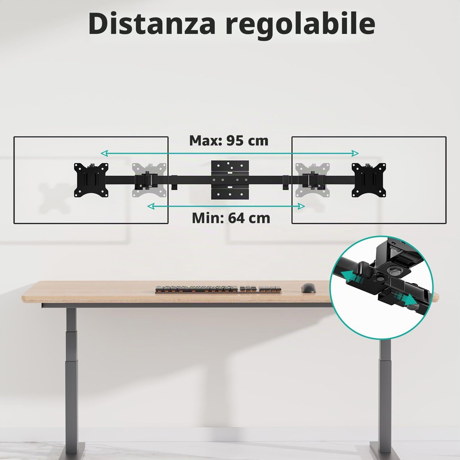 WALI Supporto Monitor Muro da 17 a 38 Pollici, Braccio per Monitor Ultra Wide per 2 Monitor, Orientabile e Inclinabile, con Fori di Fissaggio 75x75/100x100 (012ARM-38), Nero