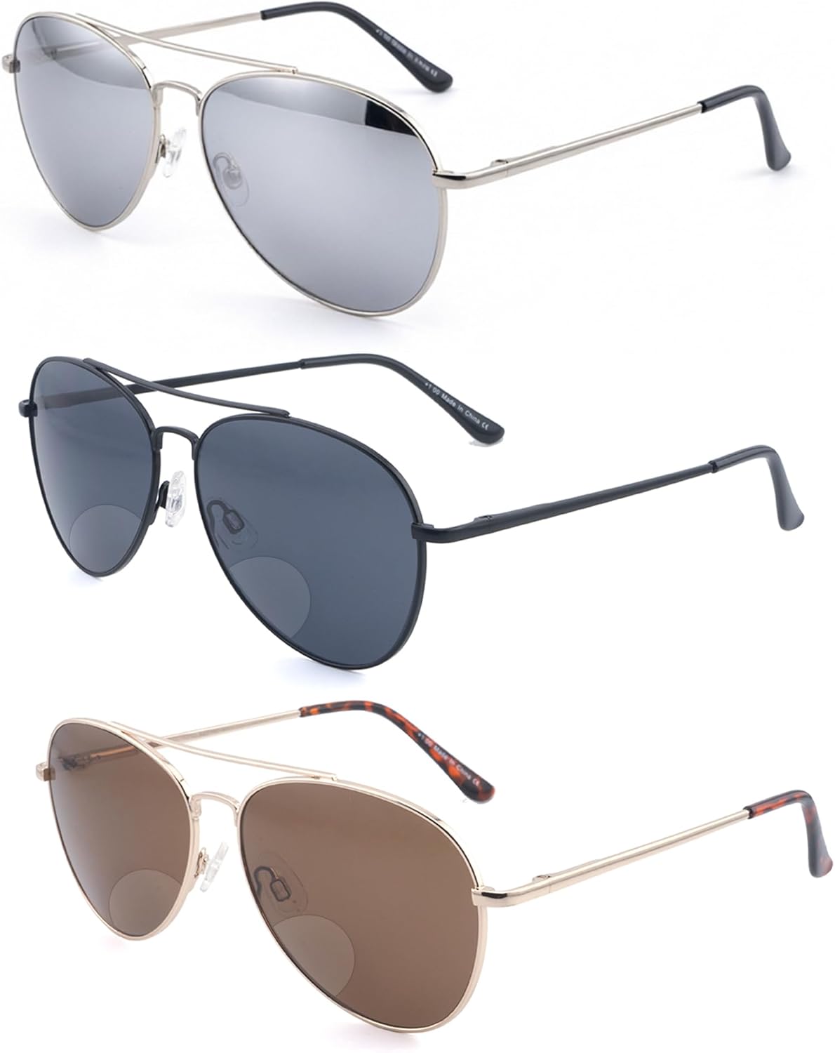 Classic Bifocal Sunglasses,Men's Command Aviator Metal Reading Glasses 2.0