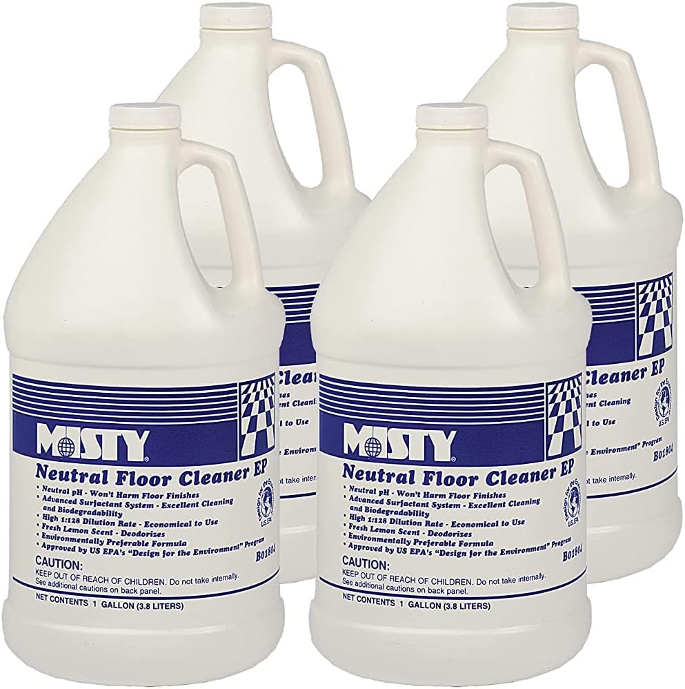 MISTY Optimax Neutral Floor Cleaner EP - 1 Gallon (Case of 4) 1033704 - Advanced Surfactant System, Excellent Cleaning and Biodegradability, Fresh Lemon Scent Deodorizes