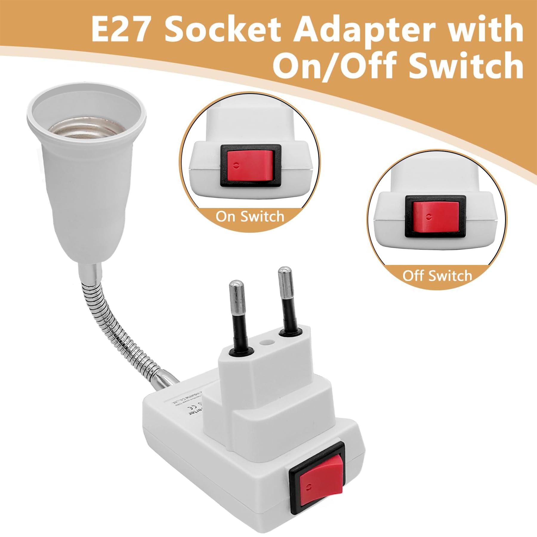 Portalampada E27 Con Interruttore E Telecomando - Luce A Spina, Orientabile 360° - Bianco - Foto 7