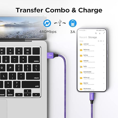 Miniatura 4 de etguuds Cable USB C de color de 6 pies, paquete de 5 cables de carga USB a USB C de carga rápida, cable trenzado para Samsung Galaxy S23 S22 S21 S20