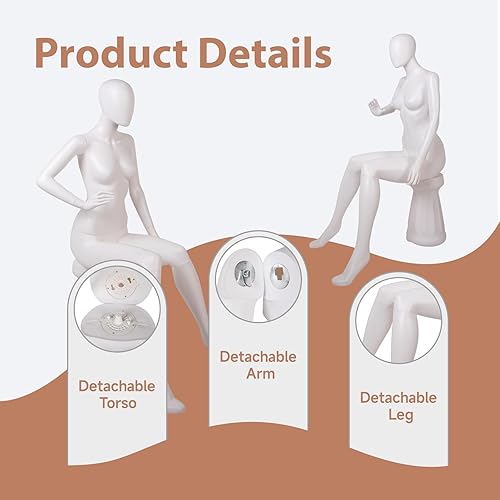 Miniatura 4 de Kinfant Maniquí femenino de medio cuerpo blanco, elegante maniquí femenino con base estable, pantalla de forma de vestido de manne quin, maniquíes