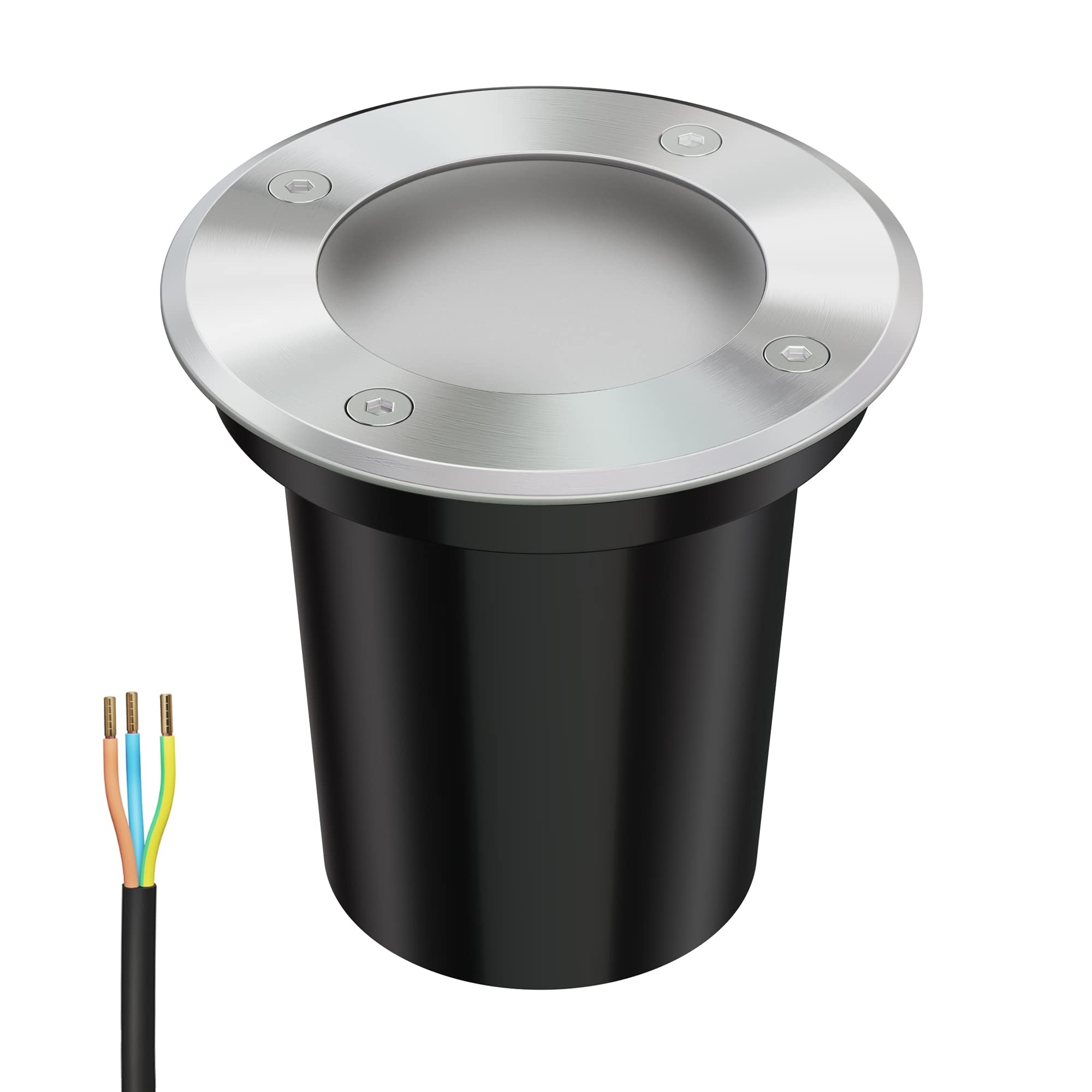 ledscom.de Lampe encastrée dans le sol BOLI pour l'extérieur, IP67, inox, givré, rond, 108mm Ø incl. lampe LED 500lm blanc chaud