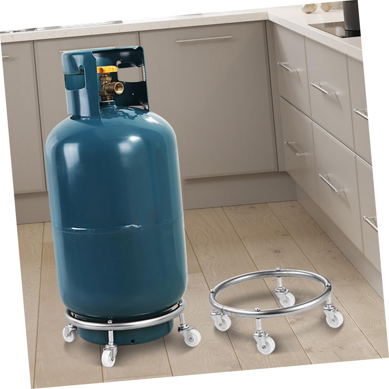 Porta Bombola Gas in Acciaio Inox con Ruote Mobili, Supporto Bombola Gas Resistente e Facile da Usare per Serbatoi Propano Fino a 30kg, per Casa e Ristorante
