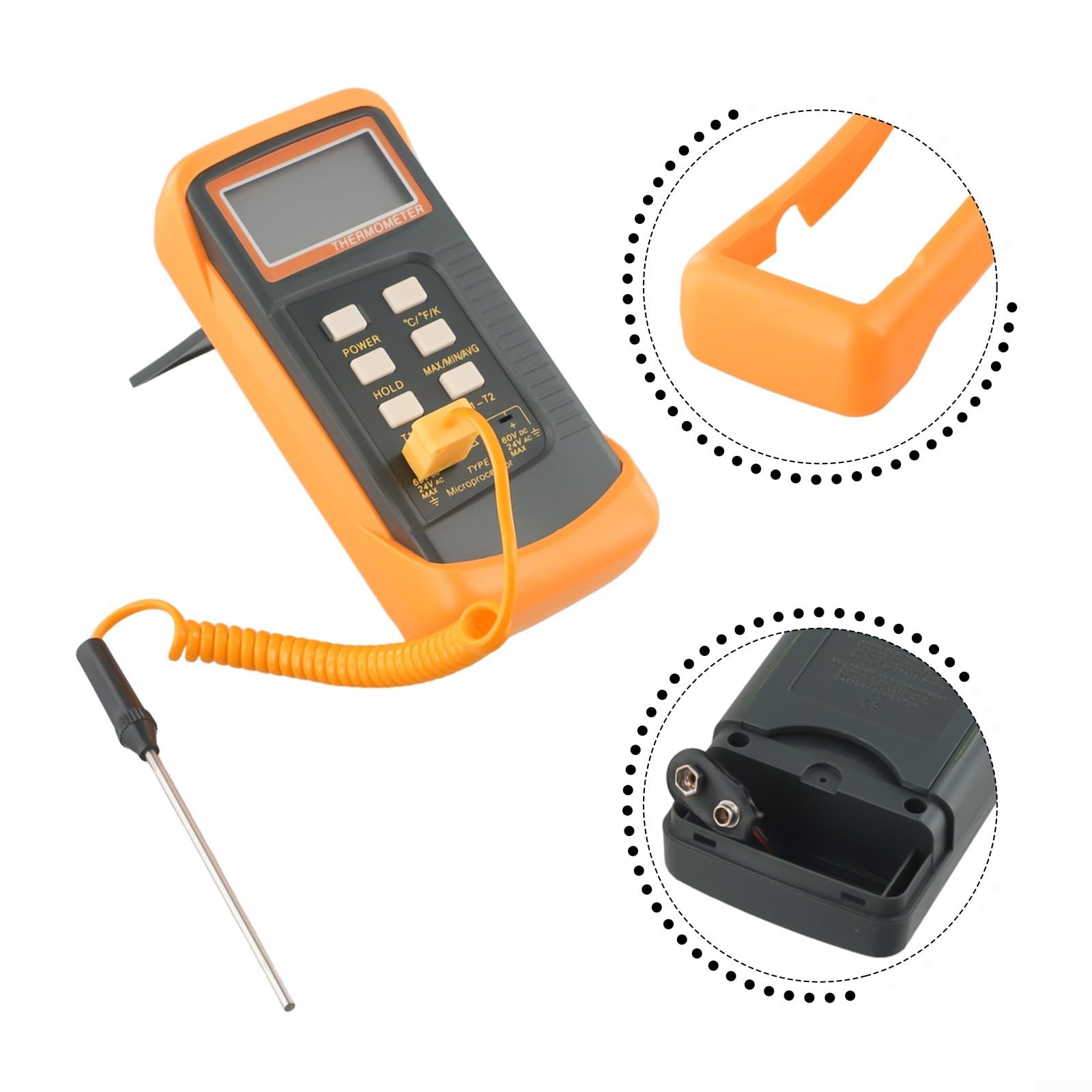 Termometro digitale a doppio canale K 6802 II con 4 sonde per misurazione della temperatura BGA HVAC da -50 °C a 1300 °C, doppio ingresso T1/T2, monitoraggio con display LCD e conservazione