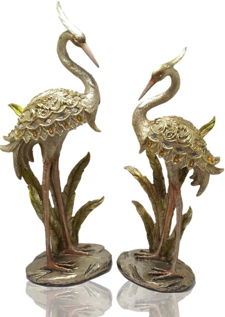 Golden Crane Bird Set of 2 Gold Couple Plated Gift Resin Figurine Home Decorative Accessories Home Decor Figure