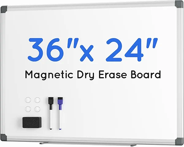 VUSIGN Magnetic Whiteboard, 36" x 24" Dry Erase Board for Wall, Silver Aluminum Frame, Hanging or Mounted White Board for Office, Home, School, Meeting