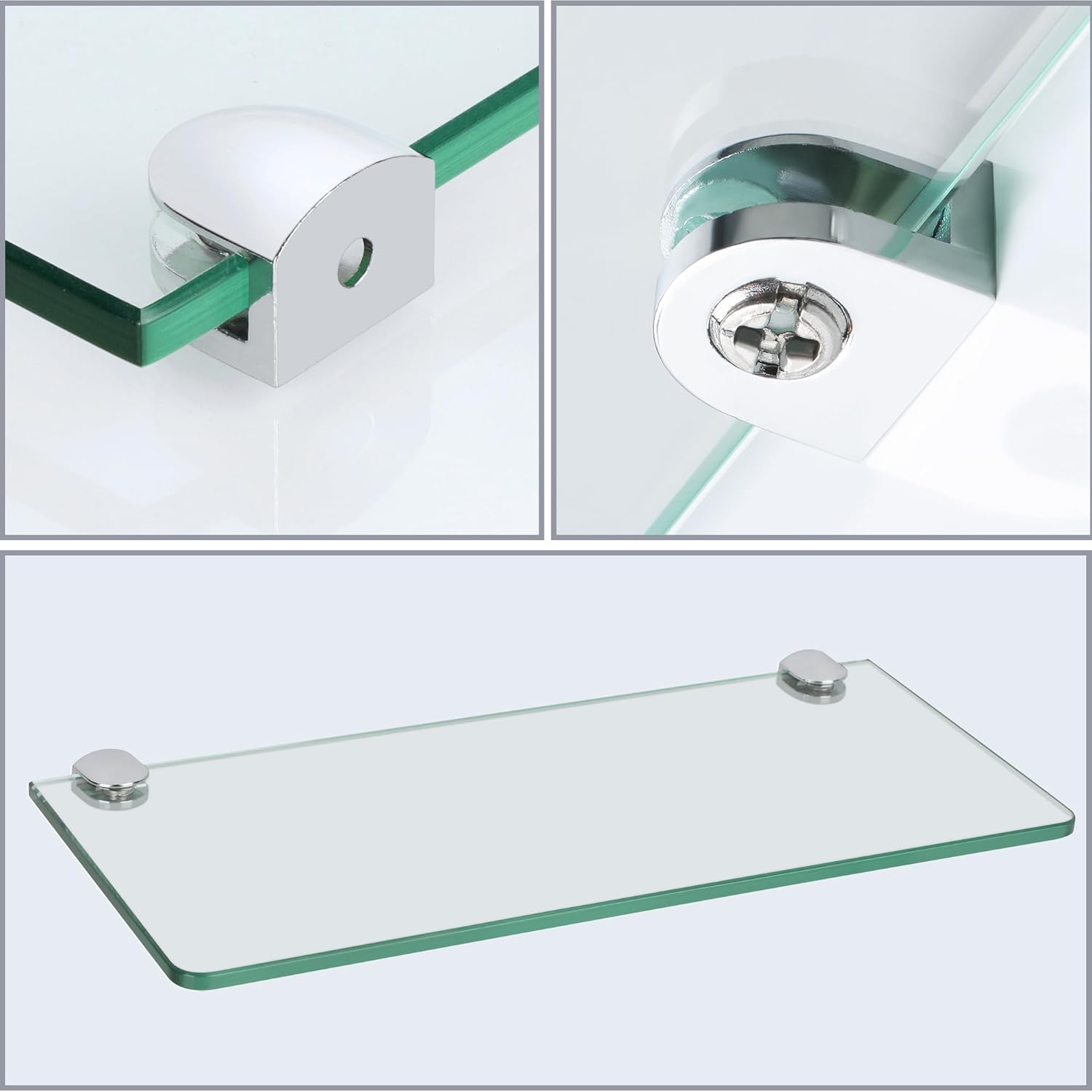 Alise Glass Shelf Bracket,Adjustable Clamp Brackets for Shelves,Wall Mount Clamps for 5-8mm Glass Shelves,Bathroom Clip Holder Support Hardware Replacement Parts,BL1010-4P Polished Chrome Pack of 4