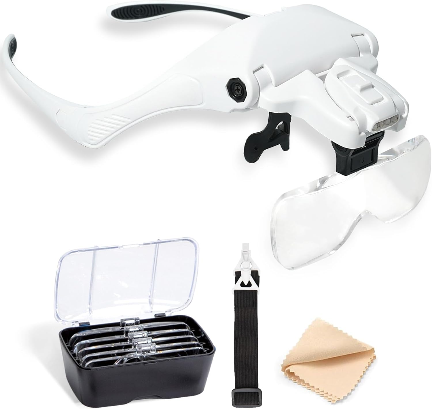 Head Magnifier with 4 LED Lights and 5 Lenses – Hands Free Magnifying Headset for Close Work, Jewelry, Crafts, Eyelash Extensions, Magnifying Glasses Alternative