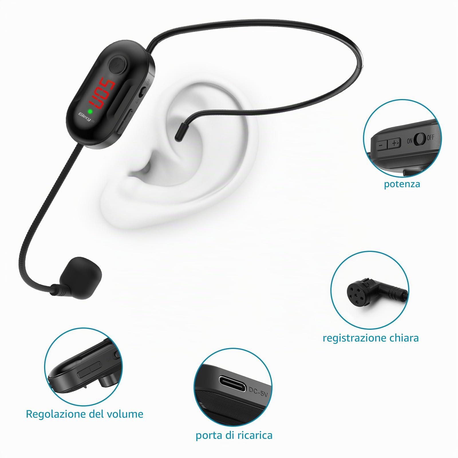Amplificatore vocale portatile Microfono UHF senza fili con batteria da 2800 mAh, lettore MP3/TF/USB, radio FM e registratore per insegnanti, gite, eventi