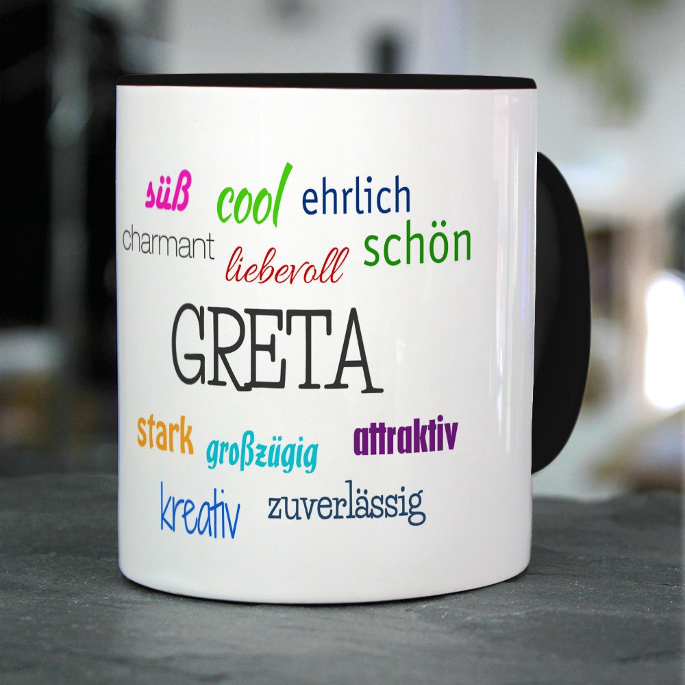 Persönliche Namens-Tasse 'Greta' – Blau, 325 Ml, Spülmaschinenfest, Mit Positiven Eigenschaften