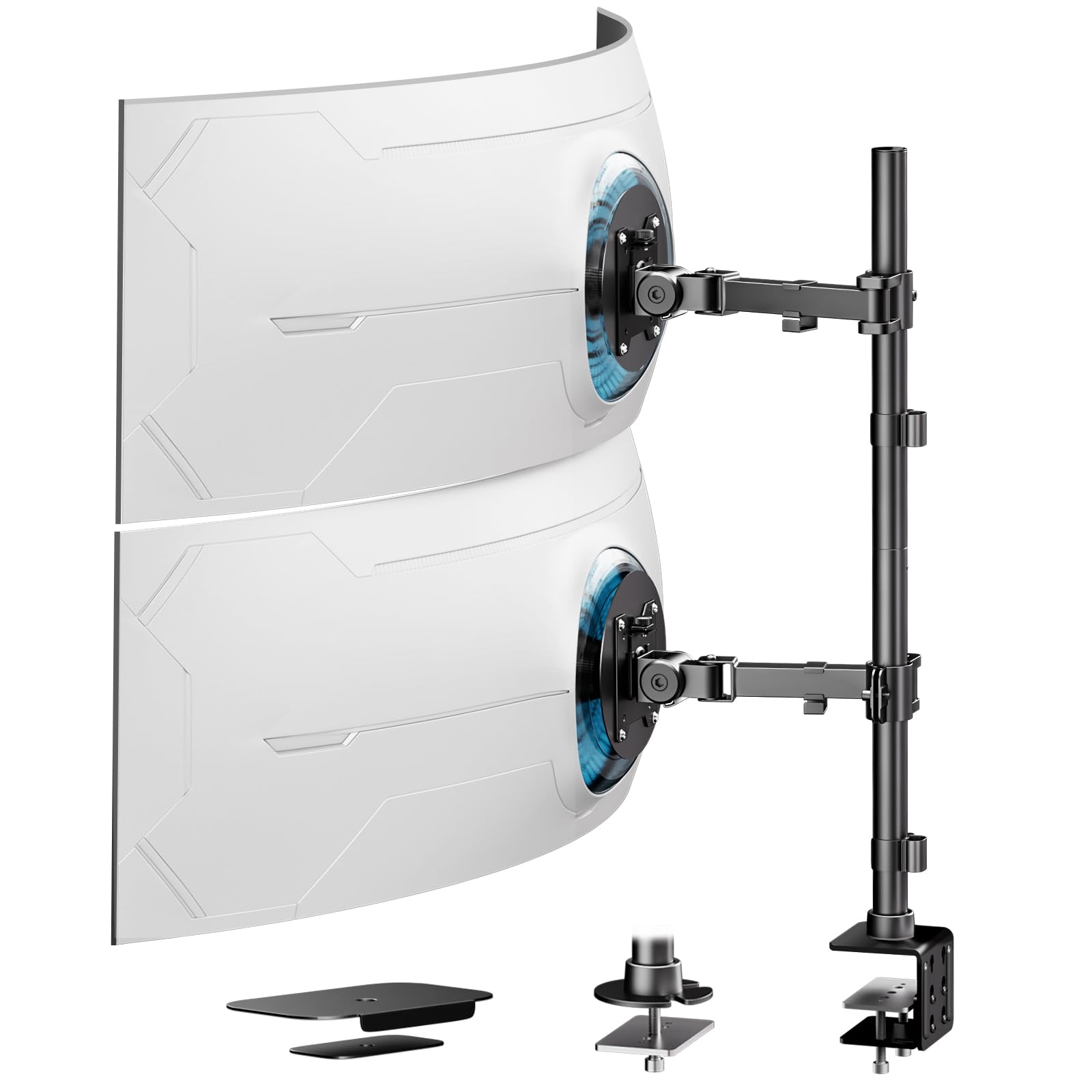 Supporto verticale doppio monitor per due schermi da 17-49", supporta fino a 20 kg, WORLDLIFT Stacked Dual Monitor Mount con asta lunga 31,7", VESA 75/100 mm