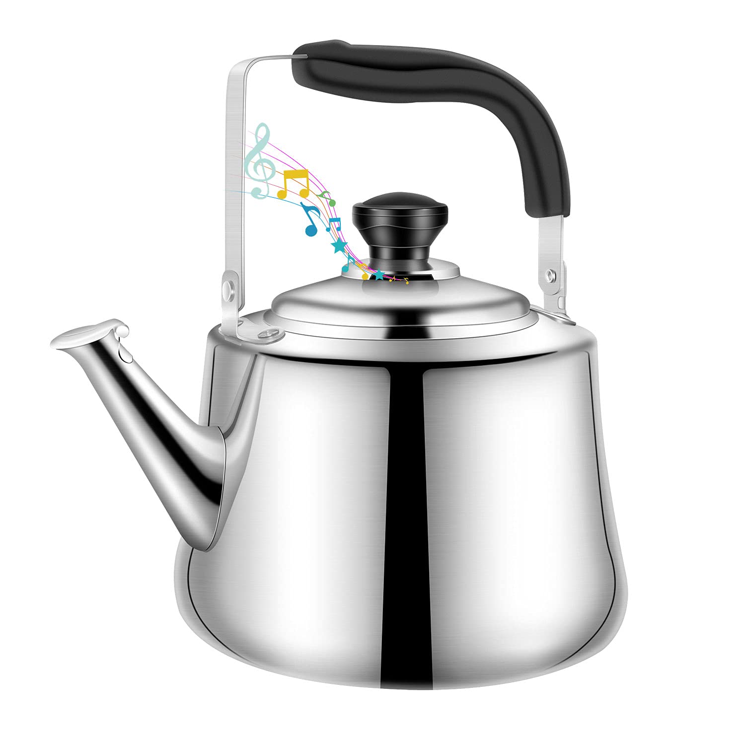 Whistling Tea Kettle for Stove Top Durable Staninless Steel Teakettle Teapot, 2.64 Quart Kettle with Thin Base, Mirror Finish