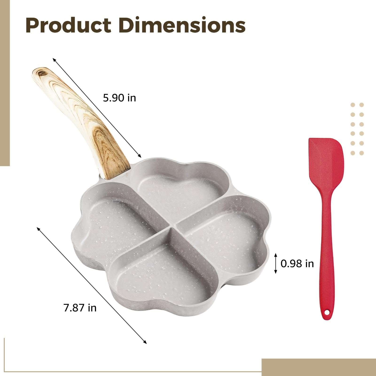 Herzförmige Bratpfanne für Spiegeleier, Pfanne mit vier Fächern für Frühstück, Antihaftbeschichtung, Aluminium, geeignet für Gas und Induktion, 20 cm, weiß, für Eier, Pfannkuchen und kleine Portionen