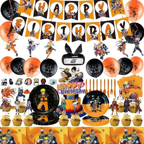 174 Anime birthday party supplies Decoration Includes Banner, Tablecloth, Cake Toppers, Napkins, Plate, Headband, Cupcake Toppers, Stickers, Balloons, Party Decorations for Boys