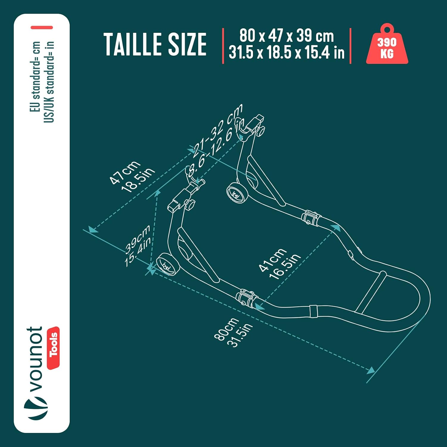 VOUNOT® Béquille de Moto Roue Arrière sur Roulettes Charge Max 390 kg Noir - Mise en situation et utilisation