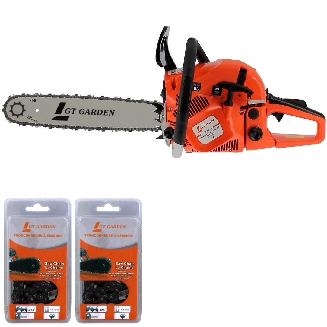 GT Garden - Motosierra térmica (62 cm3, 3.5 CV, guía 40 cm, 2 cadenas)
