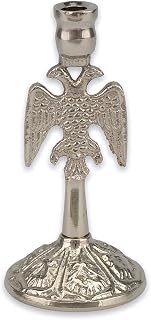Nickel Plated Orthodox Candle Holder - Double Headed Eagle Byzantine Design, Height 3.54 inch