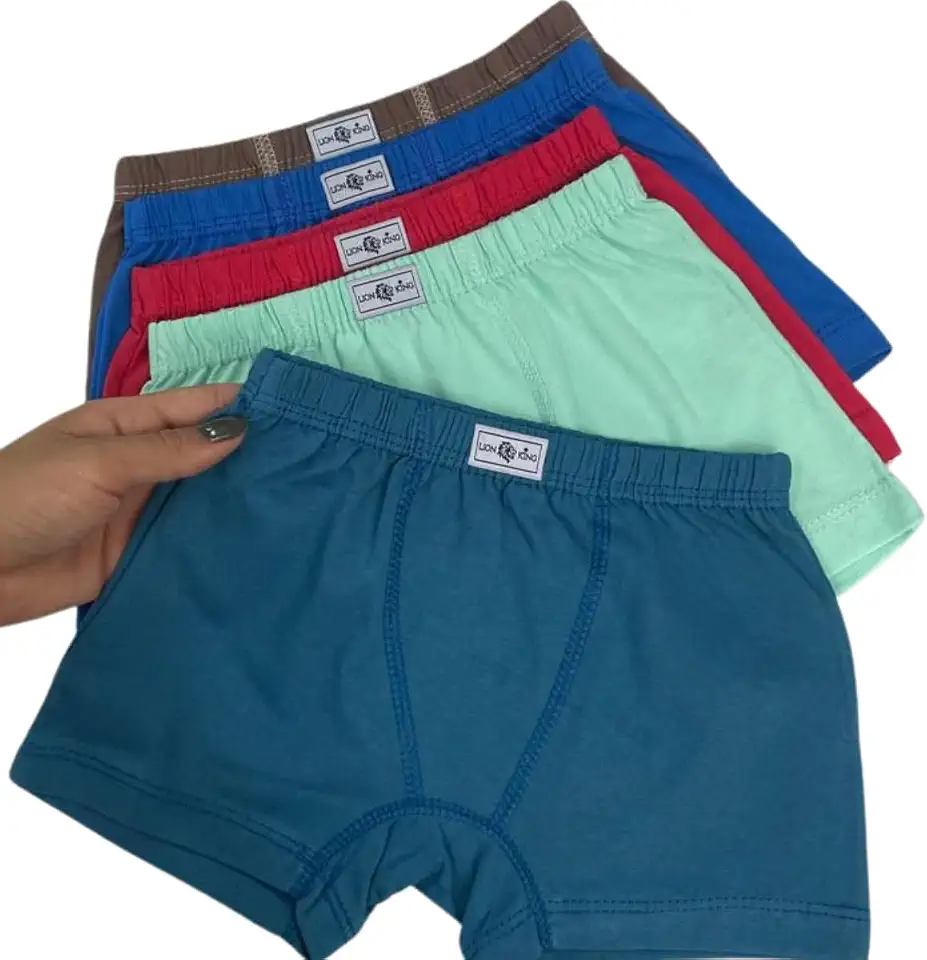 Cueca Infantil Boxer 100% Algodão com Forro Antialérgica Cores Lisas Confortável