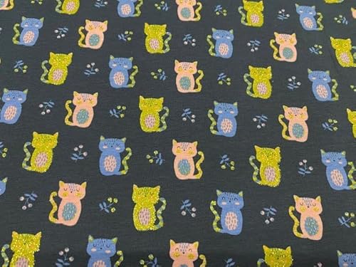 Tela de GATOS LUREX, tela de punto de algodón, tela de camisetas, telas infantiles, telas por metros, 1 metro x 140 cms