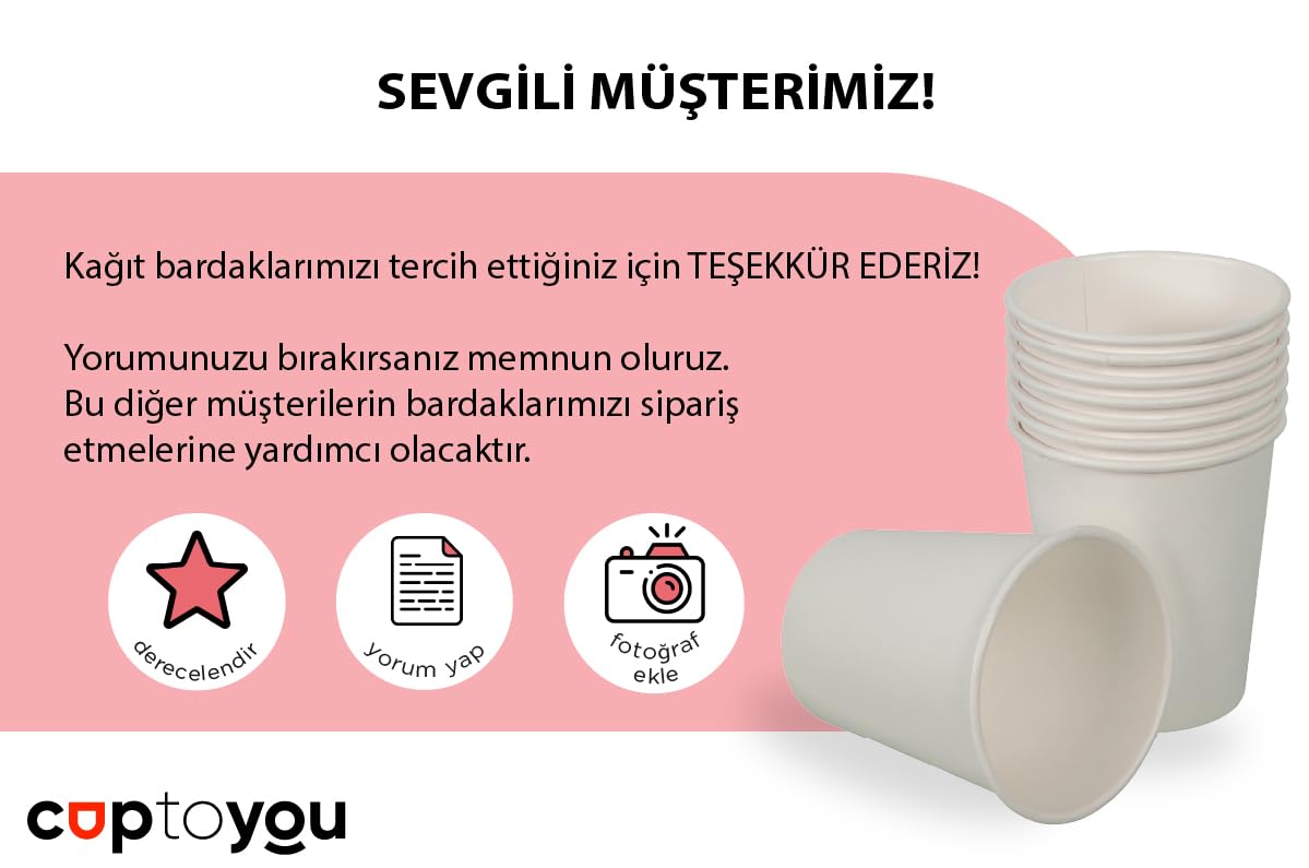 CUPTOYOU 75 adet tek kullanımlık karton bardak 8 oz 250 ml, beyaz sıcak bardaklar, kağıt meyve suyu bardağı, parti karton bardakları