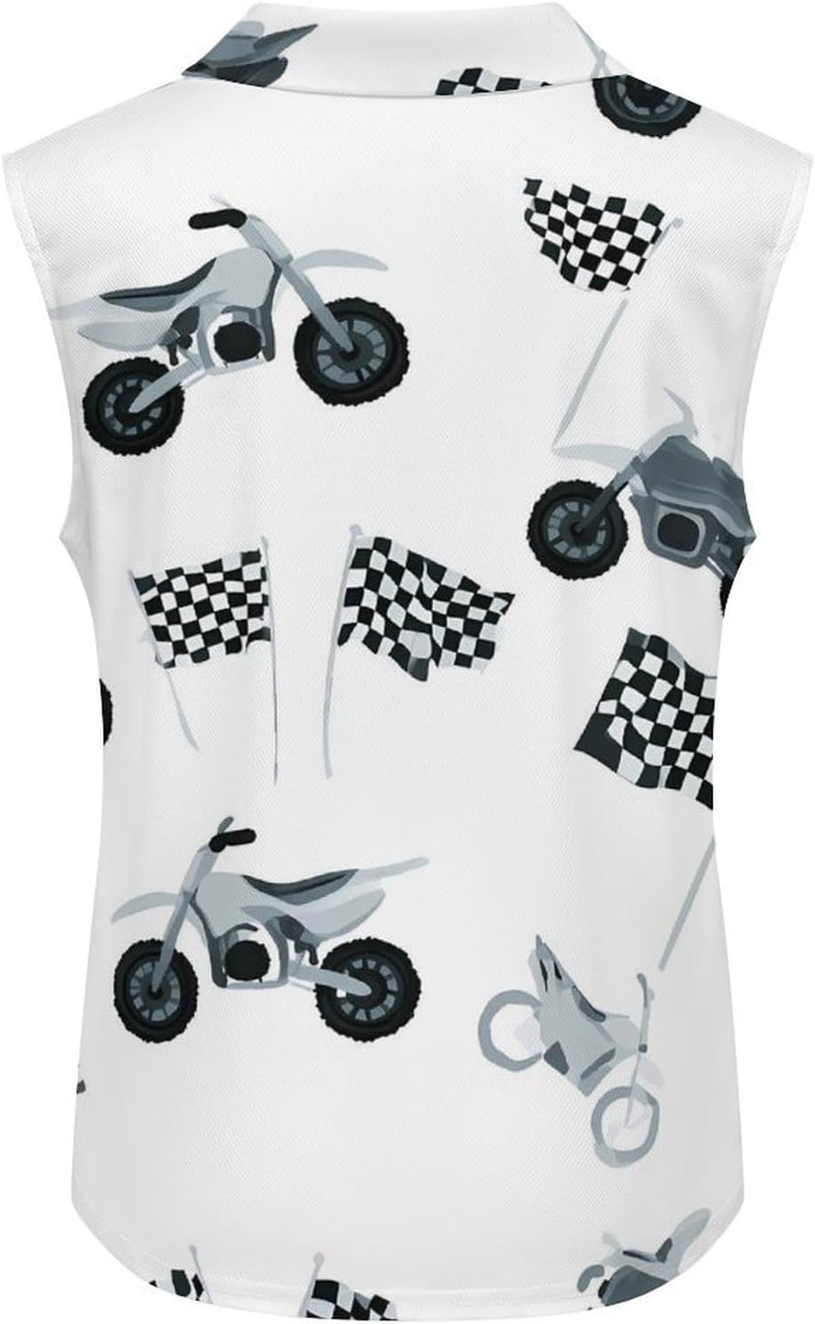 Dirt Bike and Checkered Flag Women Sleeveless Collared Golf Polo Shirt | V Neck Tank Top,Breathable Tennis Shirts