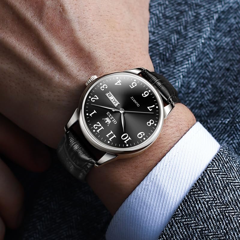 Image of OLEVS Men Watches Dress Waterproof Leather Band Classic Large Face Luxury Watches for Men Casual Fashioned Nice Analog Watch Men Day Date Easy Reader Quartz Original Business Adjustable Watches Men