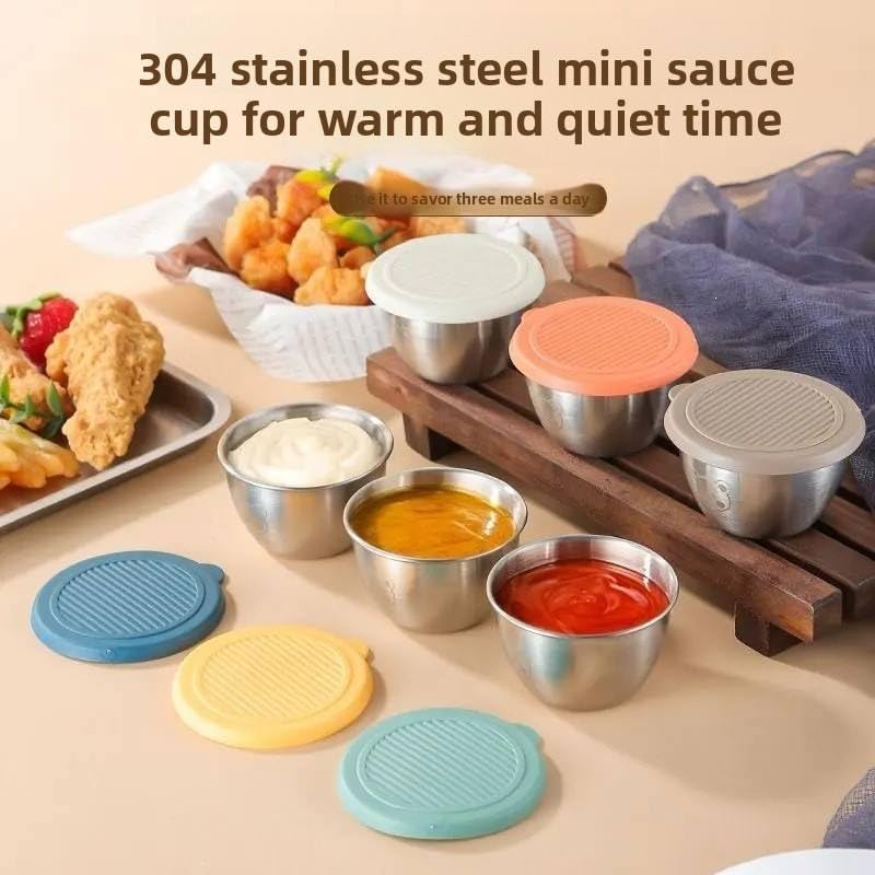 Image of 2 Pcs Salad Dressing Container to Go, 40ML Small Reusable Stainless Steel Sauce Cups with Lids | Portable Lunch Bento Box, Picnic & Travel Sauce Containers (MULTICOLOR)