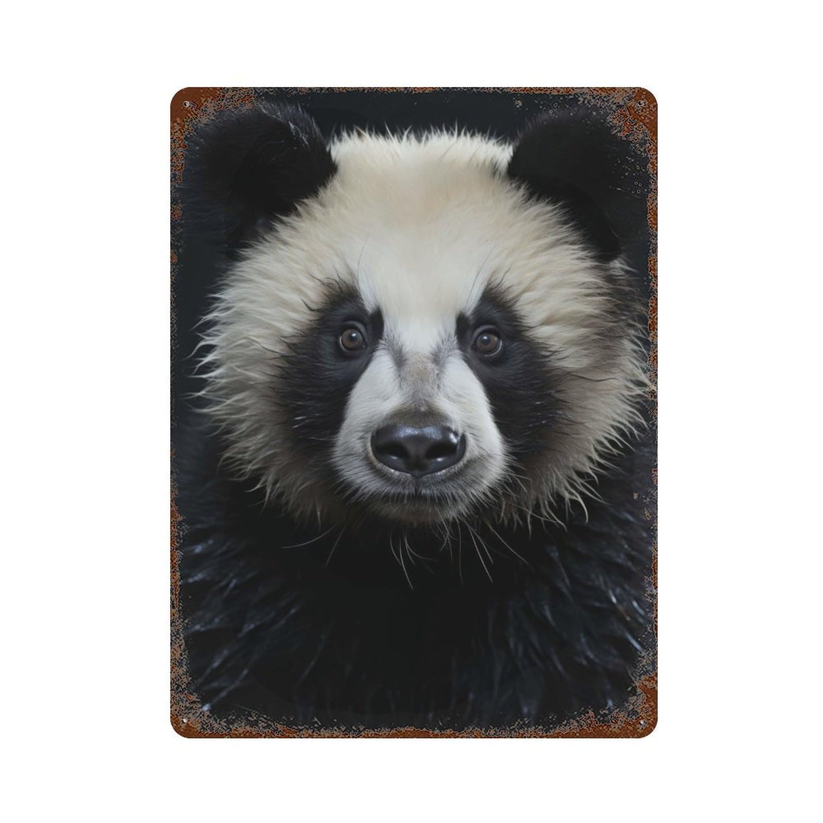 Vintage Rust Metal Sign with Cool Panda Animal Portrait Design 15.7"x11.8", for Garage, Bar And Workshop Decor, Retro Wall Decor