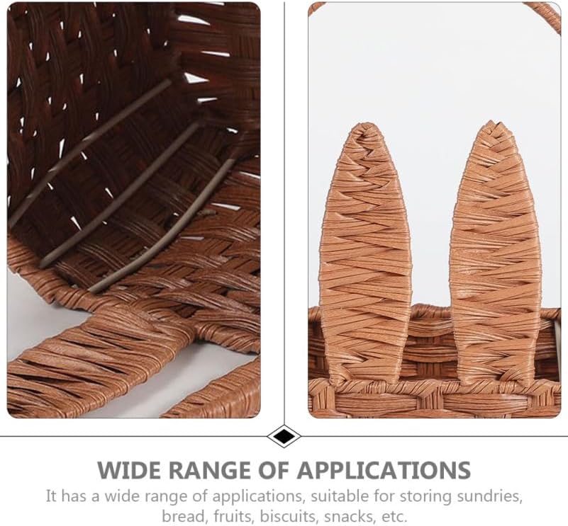 Miniatura 5 de Cabilock Cesta tejida de mimbre con asas en forma de oreja de conejo, cesta para servir picnic, cesta de flores de ratán de hierba marina, cesta