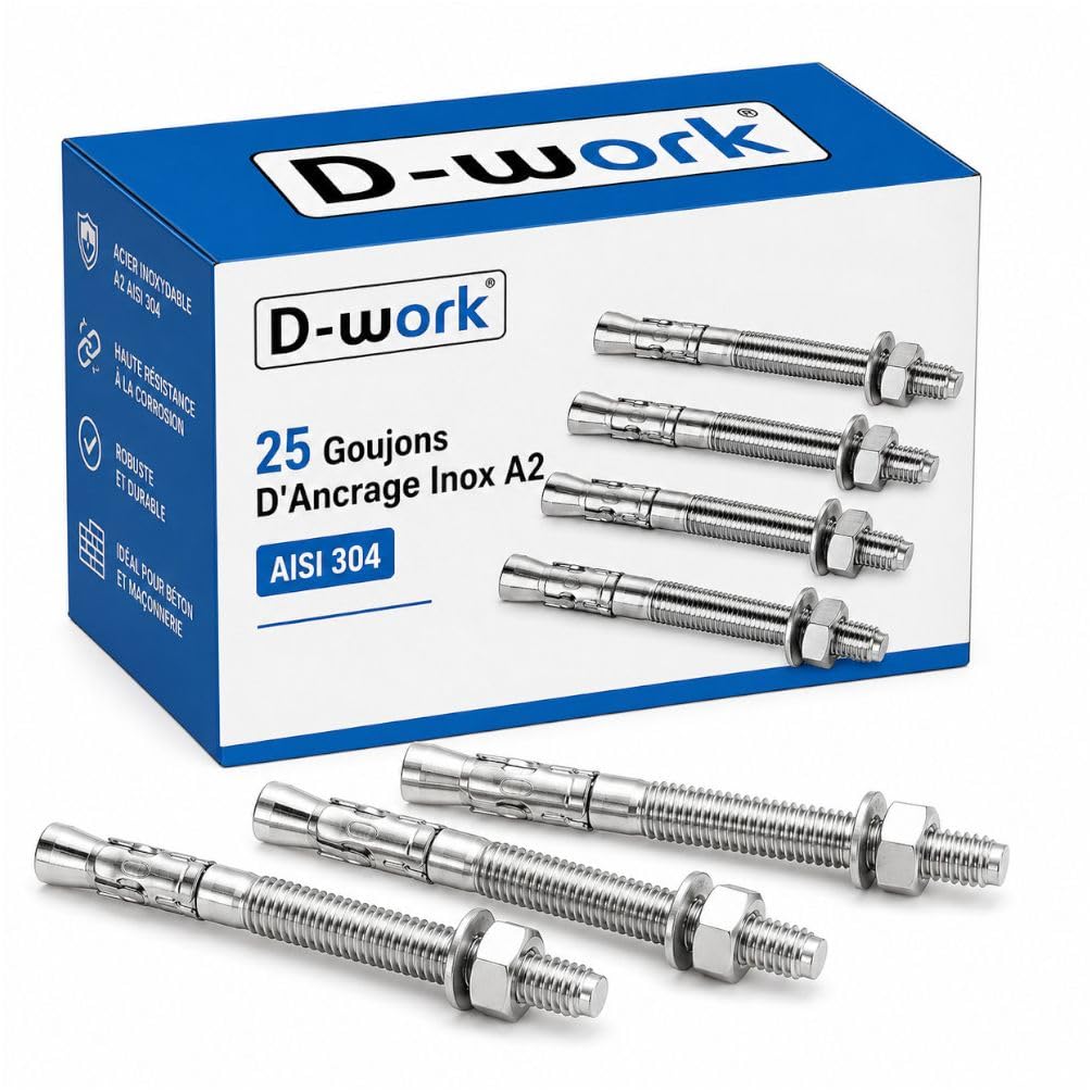 25 Goujons d'Ancrage M10 x 120mm (D. 10 mm) Inox A2 AISI 304 - D-Work