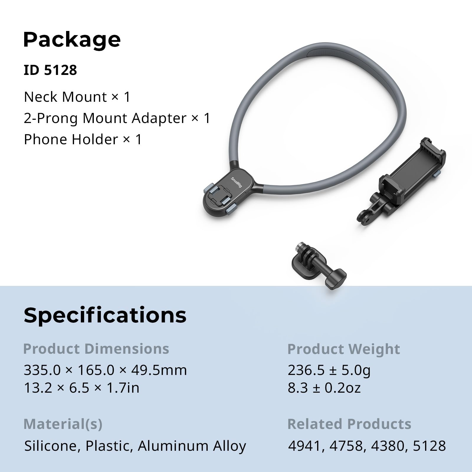 SMALLRIG Supporto magnetico per fotocamera action e telefoni, supporto per collo POV/Vlog per selfie GoPro 13/12, per DJI Action 5 Pro/4/3, per DJI Ace Pro 2, per iPhone, Samsung - 5128