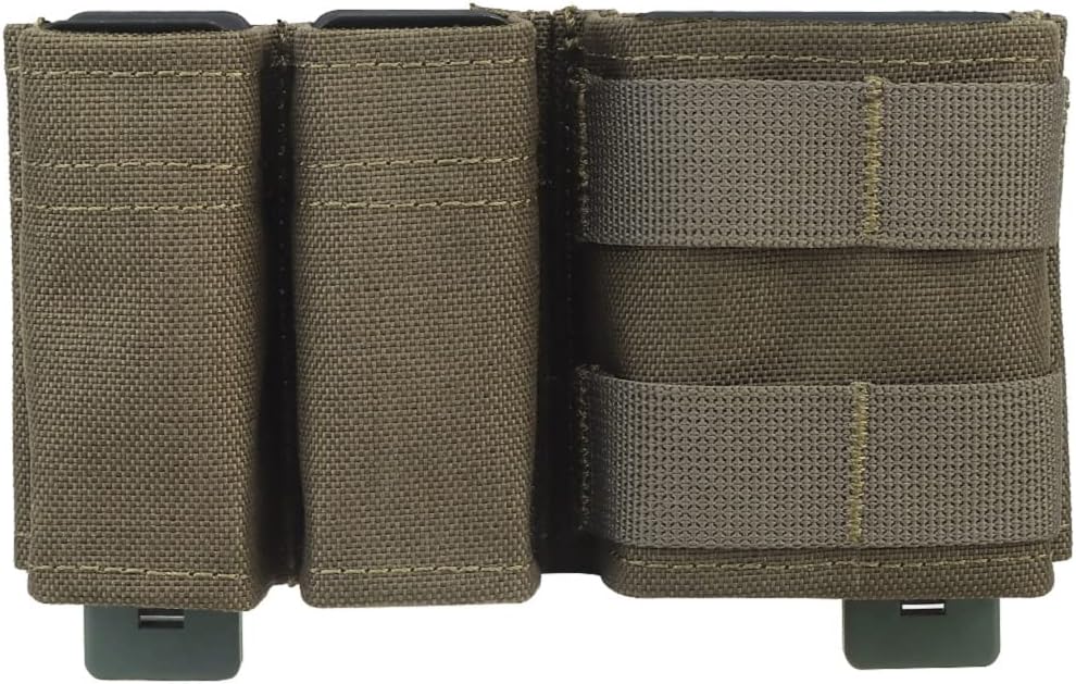 Pistol Magazine Pouch, Triple Mag Pouch with Quick Release Kydex Insert and MOLLE Compatible for 5.56mm Rifle Magazines and 9mm Pistol Magazines Universal Tactical Pouches