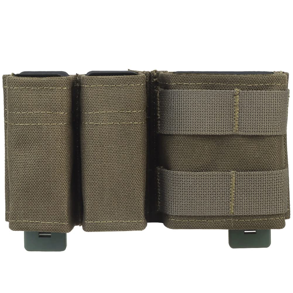 Pistol Magazine Pouch, Triple Mag Pouch with Quick Release Kydex Insert and MOLLE Compatible for 5.56mm Rifle Magazines and 9mm Pistol Magazines Universal Tactical Pouches