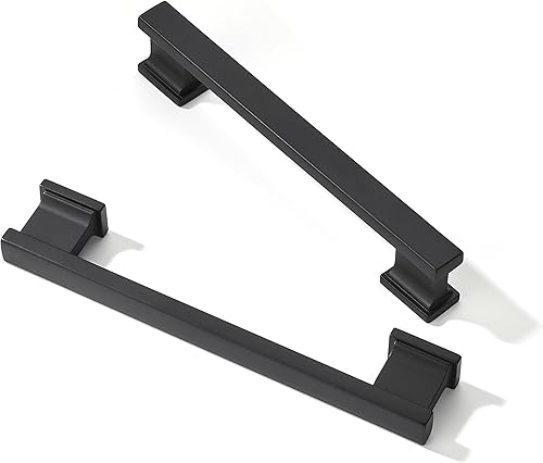 TUNNY Paquete de 10 manijas clásicas rectangulares sólidas para gabinete, 5 pulgadas5.039 in de distancia entre tornillos, manijas de hardware negro