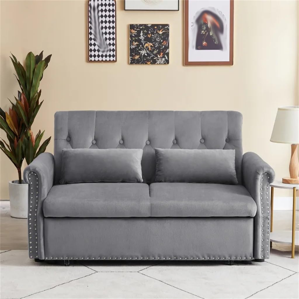 55 Velvet Convertible Loveseat Sleeper Sofa Couch Adjustable Pull-Out Bed and Removable Armrest