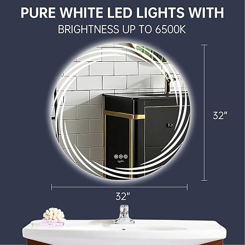 Miniatura 7 de Espejo LED de tocador de baño para pared 28 x 28 pulgadas espejo de baño LED de memoria inteligente interruptor táctil antivaho espejo de tocador