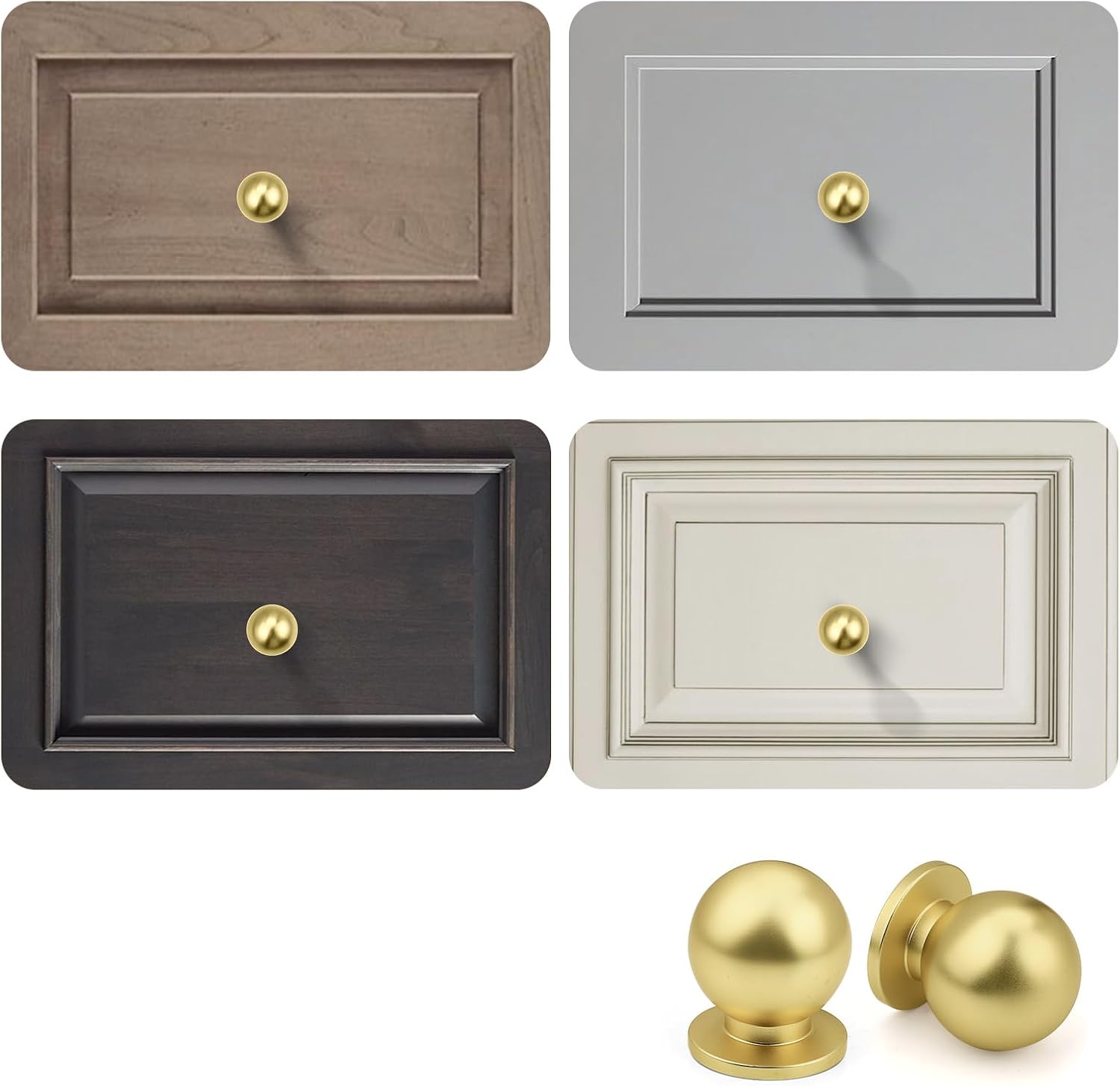 12 Pack Polished Brass Cabinet Knobs, Round Ball Gold Drawer Dresser Knobs, Solid Modern Kitchen Knobs, Diameter 1.06"(27MM)