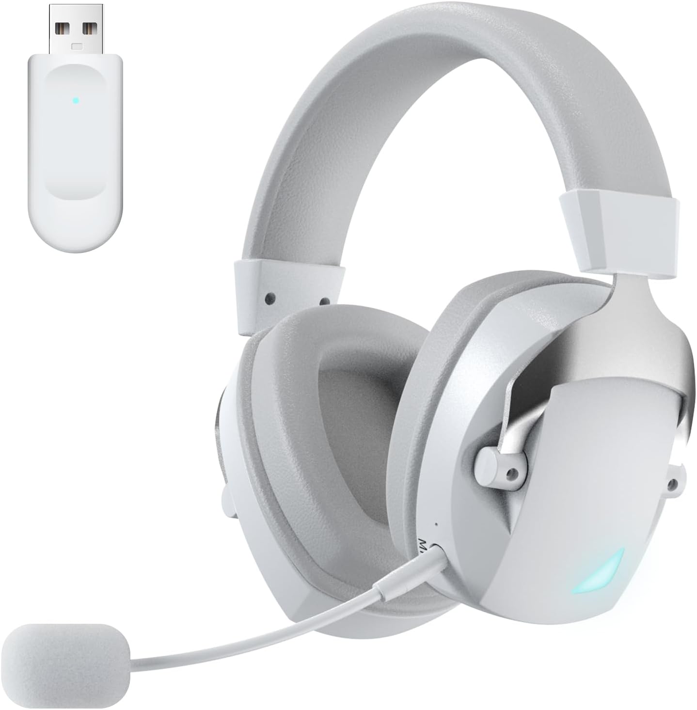 Wireless Gaming Headset with Flexible Noise Canceling Microphone, Low Latency Bluetooth Wireless Gaming Headphones for PC, PS4/5, Mac, Tablet, Notebook(Grey and White)