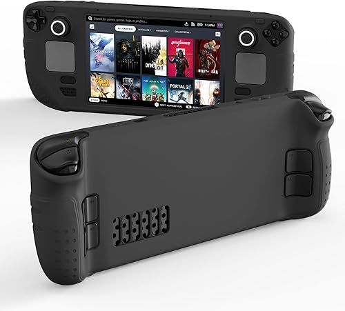 IINE Steam Deck Protective Case 9 in 1 Full Protection,Soft Silicone Material Shockproof Case,Black