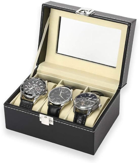 NuAngela 2 3 6 11 Slot Watch Box PU Leather Lockable Watch Storage Boxes With Glass Top Adjustable Jewelry Organizer Bracelet Watches Holder Travel Case For Men Women Birthday Christmas Gift